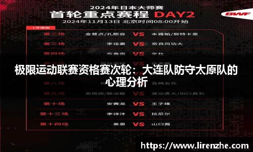 极限运动联赛资格赛次轮：大连队防守太原队的心理分析