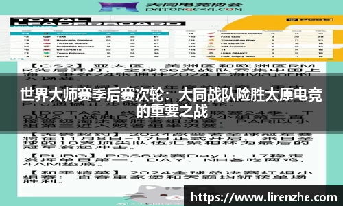 世界大师赛季后赛次轮：大同战队险胜太原电竞的重要之战